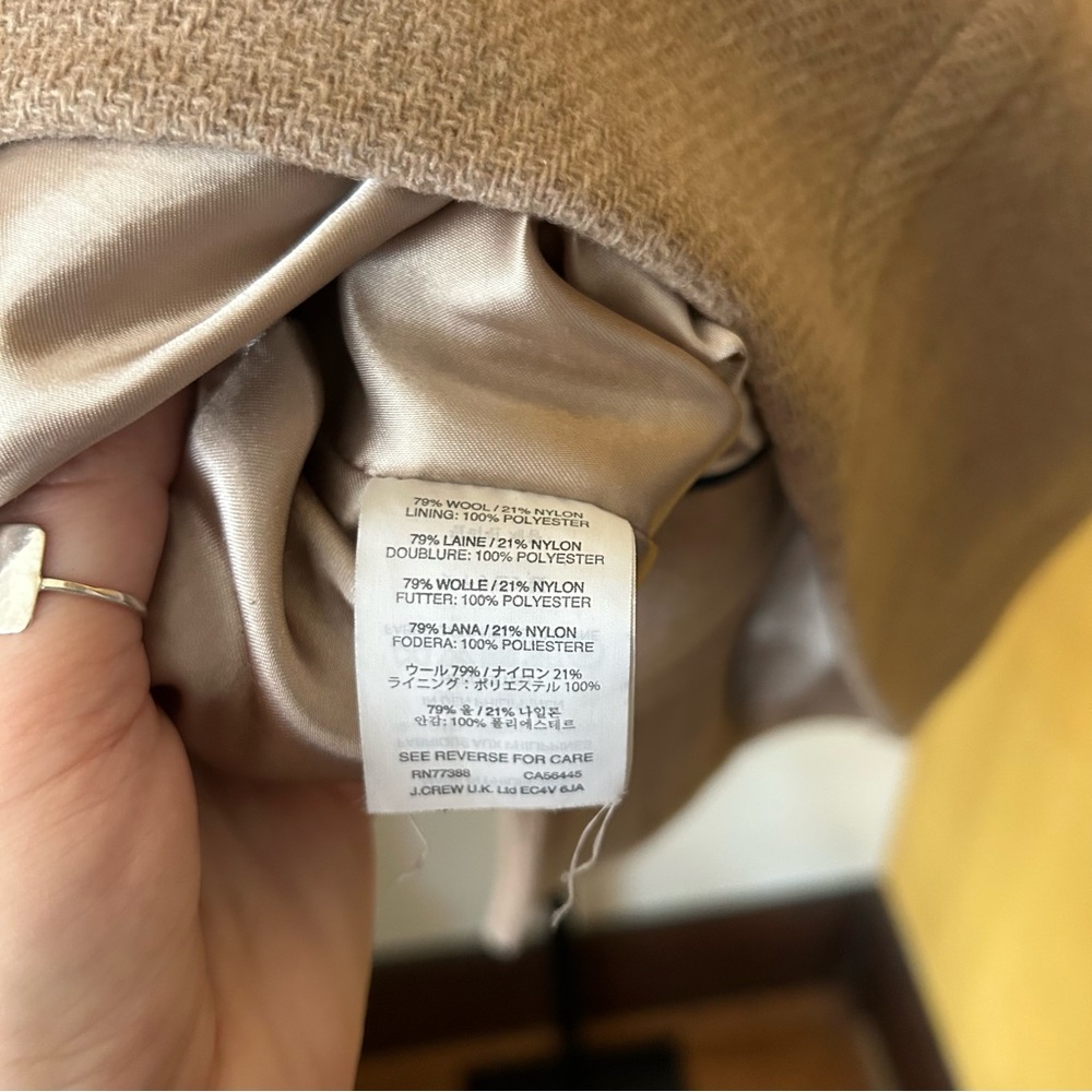 J. Crew Wool Stadium Cloth by Nello Gori Cocoon Coat Tan B2770 Minimalist Size 2 - Picture 8 of 8